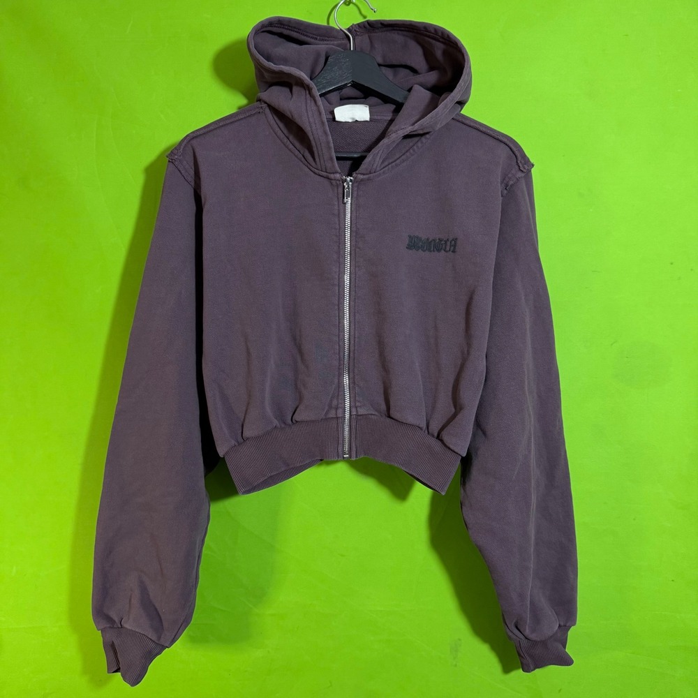 YoungLA Womens Cropped Full Zip Hoodie Gothic Logo XS